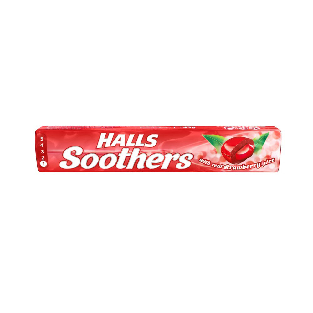 Halls Soothers Strawberry Juice Sweets 45g | High Quality Chocolate & Sweets Online - Product Image Halls Soothers Strawberry Juice Sweets 45g | High Quality Chocolate & Sweets Online - Product Image